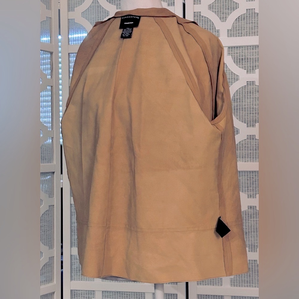 Suede Cardigan Open Jacket Doncaster Tan Leather Blazer Size 10 Vintage Brown - Picture 8 of 10
